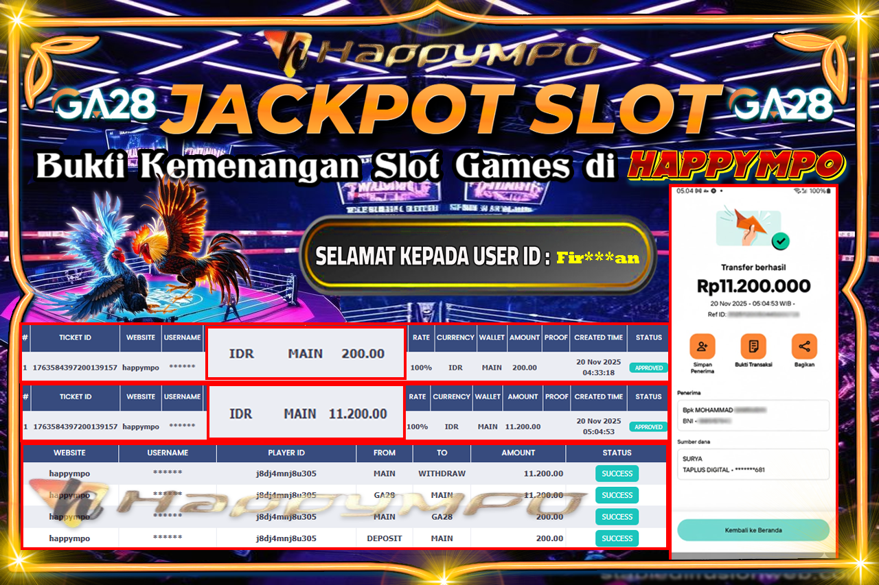 HAPPYMPO JACKPOT LIVE GAMES GA28 Rp.11.200.000,- LUNAS